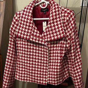 NWT Talbots red and white houndstooth wool-blend moto jacket size 12P